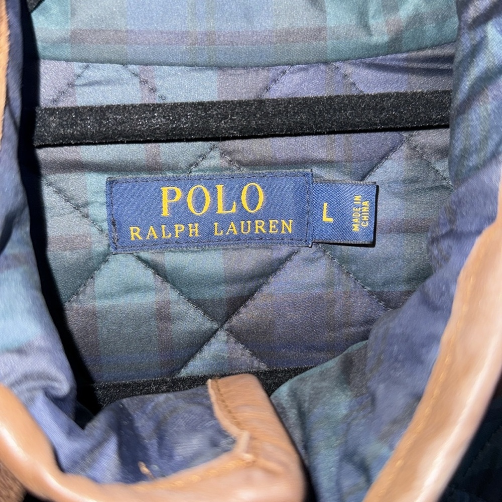 Polo Ralph Lauren Quilted Plaid Coat with Leather Trim Size L - Picture 2 of 14